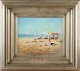 Gesigneerd Daniels, Figuren op het strand, Olieverf op paneel