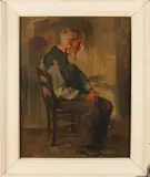 Jo Hacker, Oude man op stoel, Olieverf op linnen