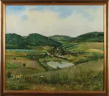 Albert Wessels, Duits landschap met dorp, Olieverf op linnen