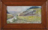 Udoli Sazavy u Ronova, Stoomtrein langs rivier, Olieverf op karton