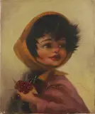 C. Maxim, Meisje met kersen, Olieverf op linnen