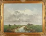 Jan van Rijsewijk, Hollands landschap met koeien, Olieverf op linnen