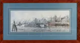 Willem Bos, Rotterdamse haven met schepen, Gemengde techniek op papier