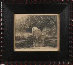 Carel Lodewijk  Dake, Koe bij drenkplaats, Ets naar Willem Maris