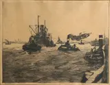 Jan Sirks, Schepen in haven Rotterdam, Ets op papier
