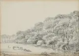 Monogram A.J.D., Hollands landschap met koeien, 1853, Gemengde techniek op papier