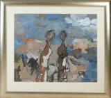 Jelle Hoogstra, Landschap met 'colored people', Olieverf op papier