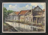 D. Bronkhorst, Beek met huizen, Olieverf op linnen