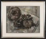 E.F. v.d. Burgh, Gedroogde zonnebloemen, Olieverf op paneel