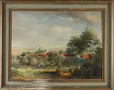 O Köster, Landschap met dorp, Olieverf op linnen