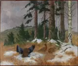 Carl Deiker, Korhoenders, Olieverf op linnen