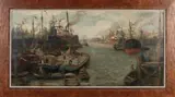 Evert Moll, 1878-1955, Havengezicht, Olieverf op linnen