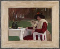 Louis Hartz, Elegante dame in park, Olieverf op linnen.Herkomst collectie Sem Hartz zoon van Louis