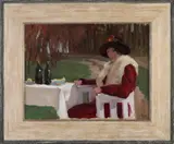 Louis Hartz, Elegante dame in park, Olieverf op linnen.Herkomst collectie Sem Hartz zoon van Louis