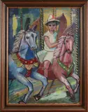 Onduid. gesign., Kind op carousselpaard, Gouache op papier