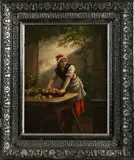 Johannes Hermanus van der Heyden, Boeren vrouw bij mand vol appelen, Olieverf op paneel