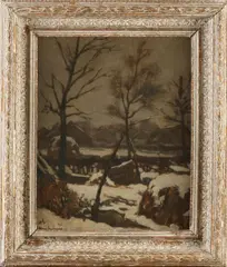 Frans Langeveld, Besneeuwd Hollands dorpsgezicht, Olieverf op linnen
