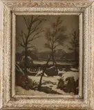 Frans Langeveld, Besneeuwd Hollands dorpsgezicht, Olieverf op linnen