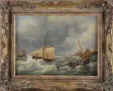 A. Horst, Schepen op volle zee, Olieverf op paneel