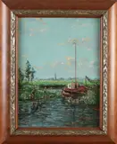 Piet Hanja, Hollands landschap, Olieverf op paneel
