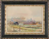 W.A. Wassenaar, Figuur in Hollandse bollenveld, Aquarel op papier