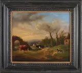 Jan van Lokhorst, Berglandschap met koeien en geiten, Olieverf op paneel