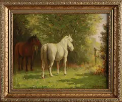 Paarden in zonnige weide by Enschede Evert Rabbers, Olieverf op linnen, offered Apr 2021