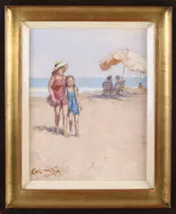 Chris van Dijk, Strandgezicht, Olieverf op papier