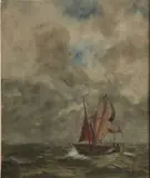 G.L. Kiers, Vissersboot op volle zee, Aquarel op papier