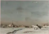 Nenad Karpov, Winters landschap, Aquarel op papier