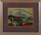 Monogram C.D.W., Stilleven met Chinese kom en waaier, Olieverf op linnen