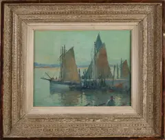 W.A. Knip, Frans havengezicht, Olieverf op linnen op paneel