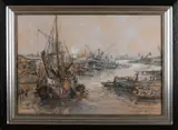 H. Paradies, Waalhaven, Gemengde techniek op papier