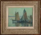 W.A. Knip, Frans havengezicht, Olieverf op linnen op paneel