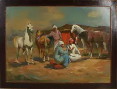 Onduid. gesig., Arabisch tafereel, Olieverf op linnen