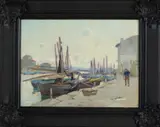 W.A. Knip, Havengezicht, Olieverf op paneel