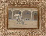 Eugene van Rensburg, Man met schildersezel, Aquarel op papier