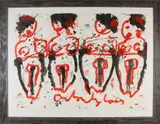 Anton Heyboer, 1924-2005, Vier bruiden, Plakaatverf op papier, Afmeting: H 80 x B 110 cm