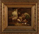 Louis de Beul? België, Stalinterieur met schapen, Olieverf op paneel