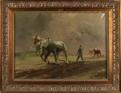F. van Loensburg, Ploegende boer, Olieverf op linnen
