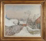 Hessel de Boer, Winters dorpgezicht Blaricum, Olieverf op linnen