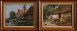 2x J.H. Kaemmerer, Boeren taferelen, Olieverf op paneel