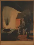 Tjeerd Bottema, Man bij haardvuur, Ingekleurde ets op papier