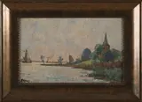 B. Keus?, Hollands riviergezicht, Olieverf op paneel