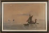 Edwin Toovey, Zeilboten voor Britse kust, Aquarel op papier