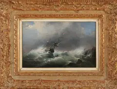 Monogram J.K., Schipbreuk in storm, Olieverf op paneel