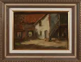 Jan Van Bloppoel, Boerderij binnenhof, Olieverf op linnen