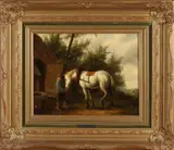 Albert van Gelderen, Voederen van een paard, Olieverf op paneel