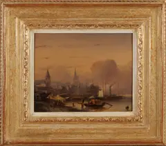 Petrus Gerardus Vertin, Gezicht op Rouen, Olieverf op paneel