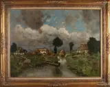 Karl Heffner, Landschap met boerderij en sloot, Olieverf op linnen